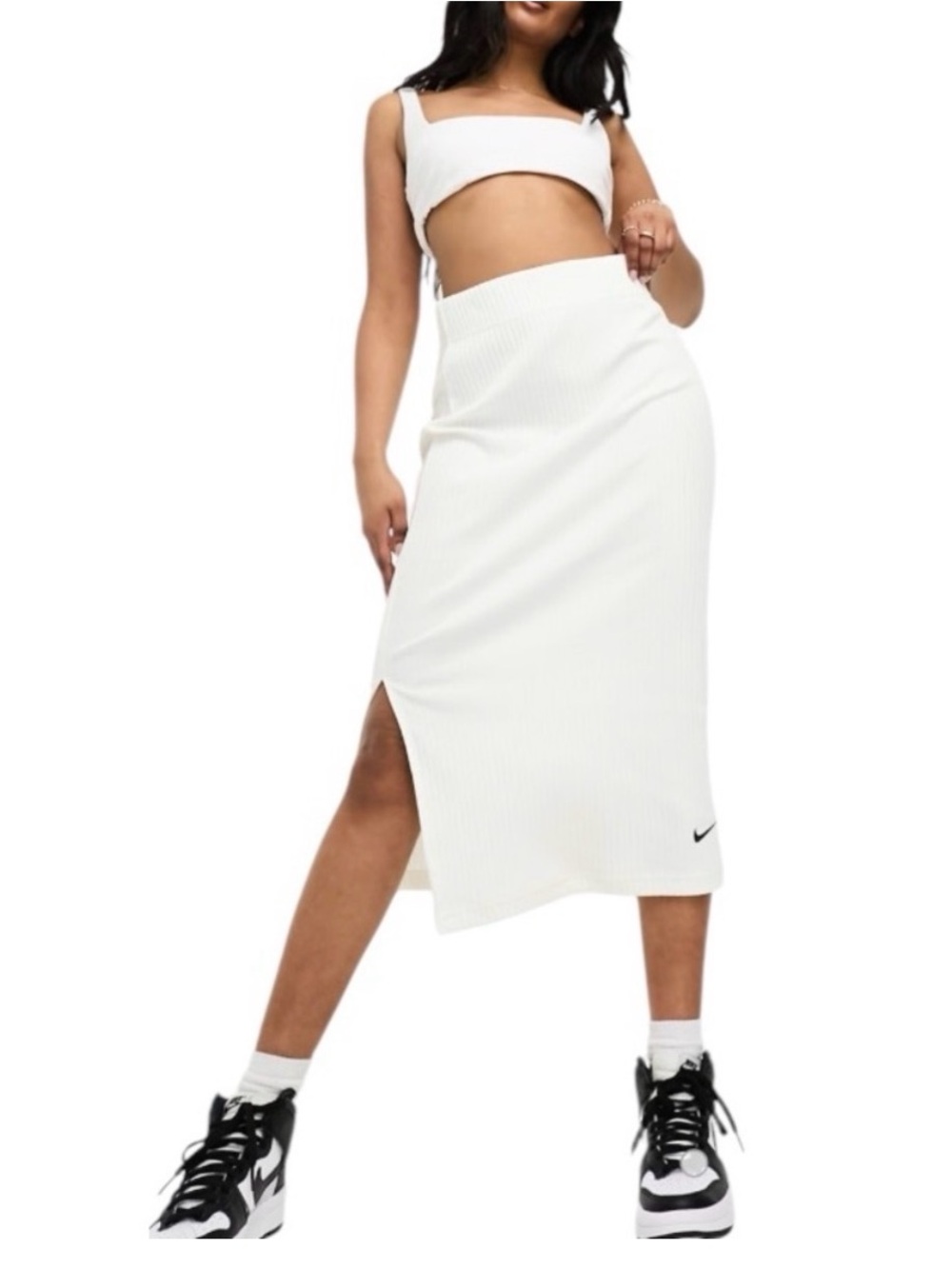 Nike White Ribbed Pencil Skirt with Side Slit